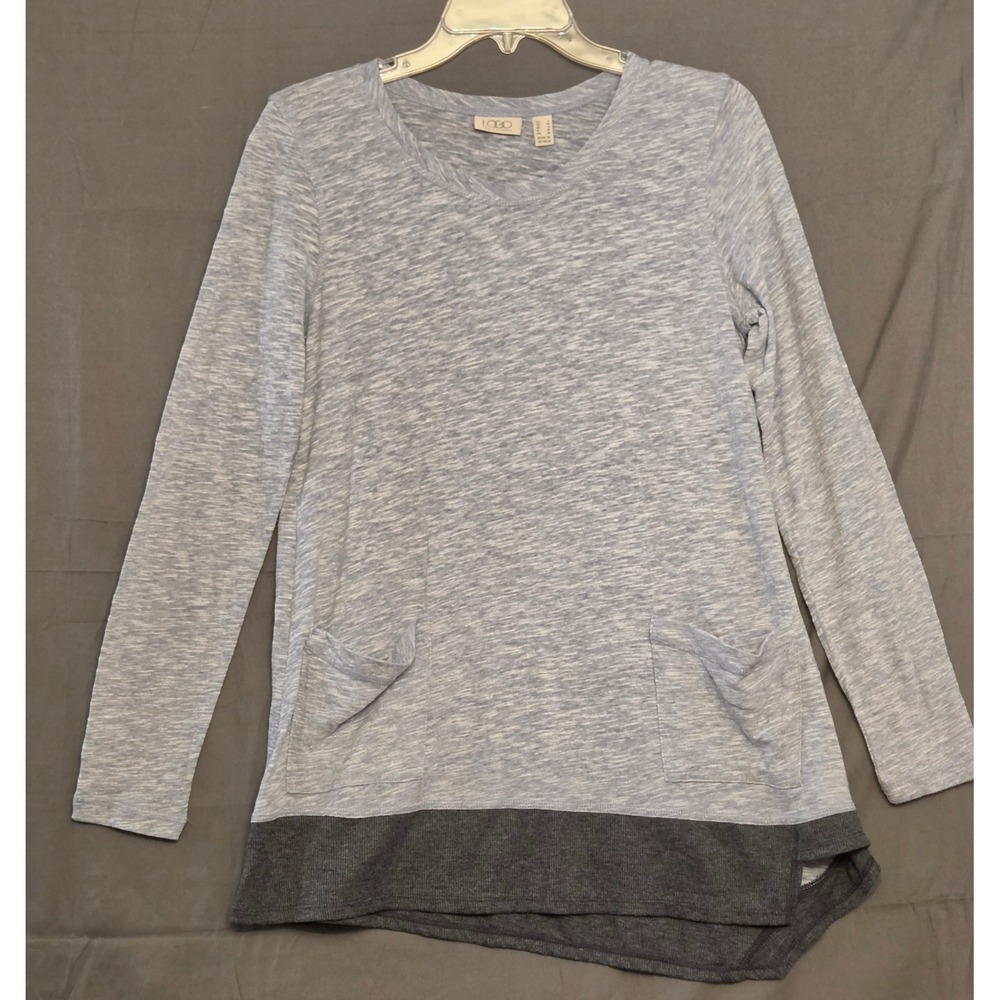 LOGO by Lori Goldstein Tunic Top Womens Size Small Gray Front Pockets